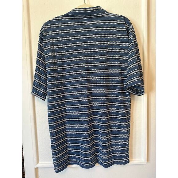 Vintage Bugle Boy Polo Shirt Blue Stripe Textured Knit Size L 90s Y2K Retro - Picture 2 of 3